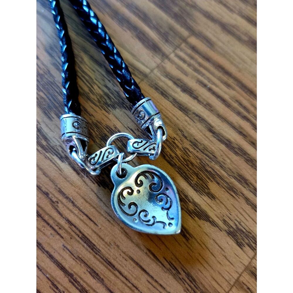 BRIGHTON "King's Road" Vintage Puff Heart And Leather Necklace VINTAGE INSPIRED - Picture 3 of 10